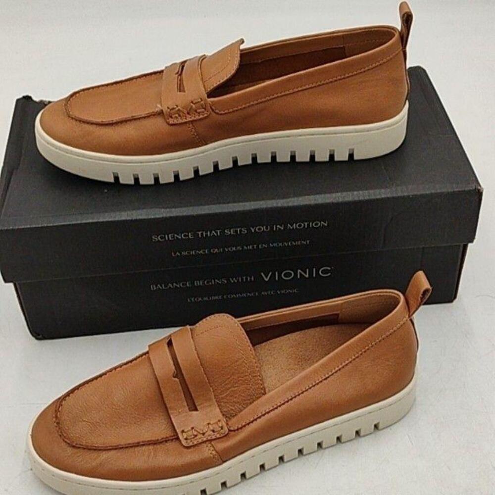 Uptown Shoes Womens Brown Leather Slip On Comfort Loafers Size 9.5
